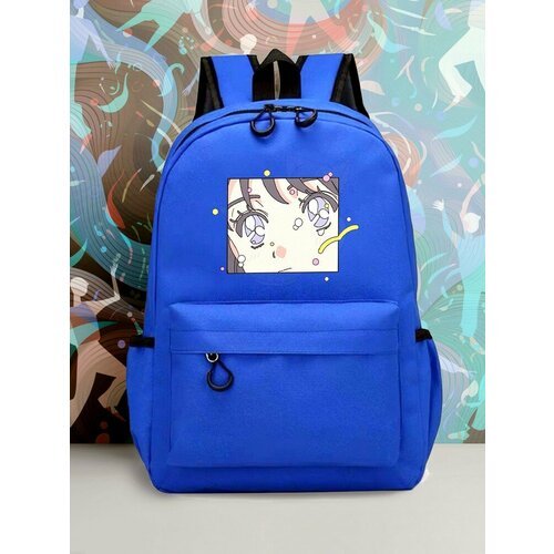 Большой синий рюкзак с DTF принтом аниме девушка - 2140
