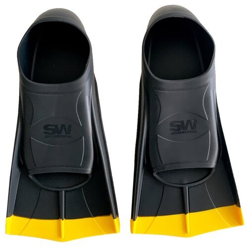Силиконовые короткие ласты для плавания / бассейна SwimRoom 'Short Fins', Размер 39-41, Цвет Черный с желтым
