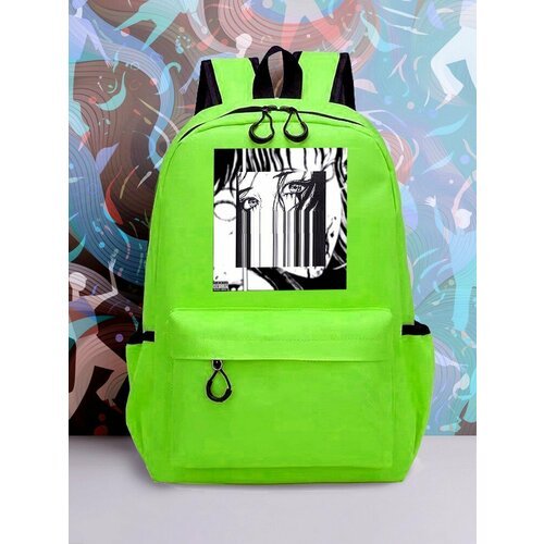 Большой зеленый рюкзак с DTF принтом аниме девушка - 2057