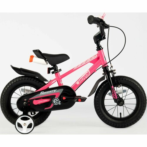 Велосипед детский Royal Baby EZ Freestyle 12 для детей от 2 до 4 лет стальной с защитой цепи, звонком, крыльями, 1 скорость, ободной и барабанный тормоза розовый на рост 85-100 см