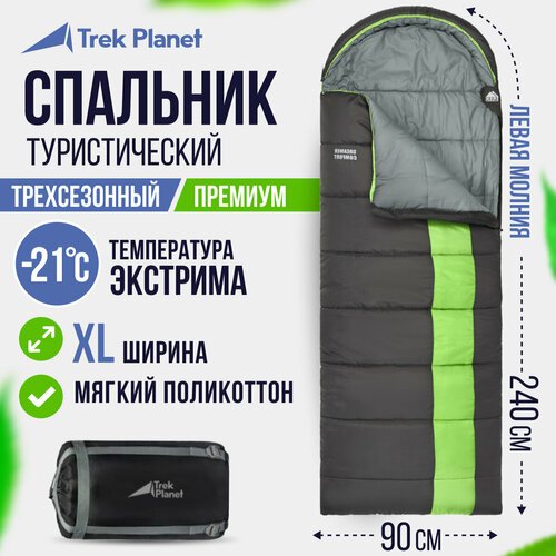 Спальный мешок TREK PLANET Dreamer Comfort, серый/зеленый, молния с левой стороны