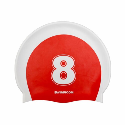 Силиконовая шапочка для плавания / бассейна SwimRoom «8», цвет красный/белый