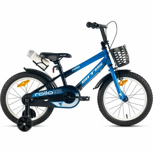 Велосипед Sitis Rollo 16' (2024) детский для мальчиков, стальная рама с барабанными тормозами, 1 скорость, для роста 110-125 см, цвет Blue-Black