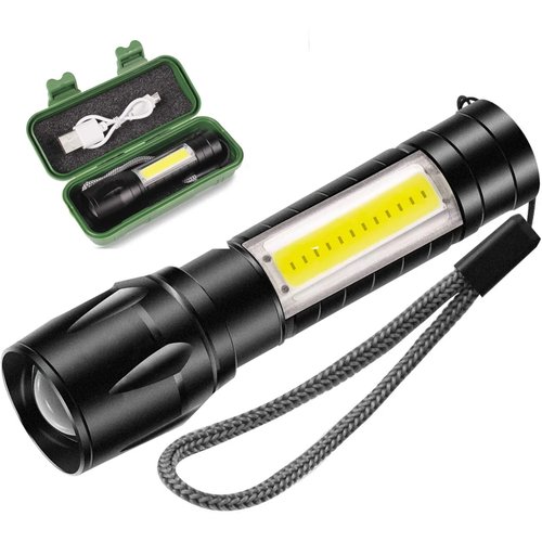 Ручной компактный фонарик с регулировкой угла свечения, стробоскопом. зарядкой от USB в кейсе