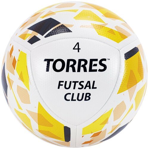 TORRES Мяч футзальный TORRES Futsal Club, размер 4, 10 панелей, PU, 4 подкладочных слоя, гибридная сшивка, цвет белый/жёлтый